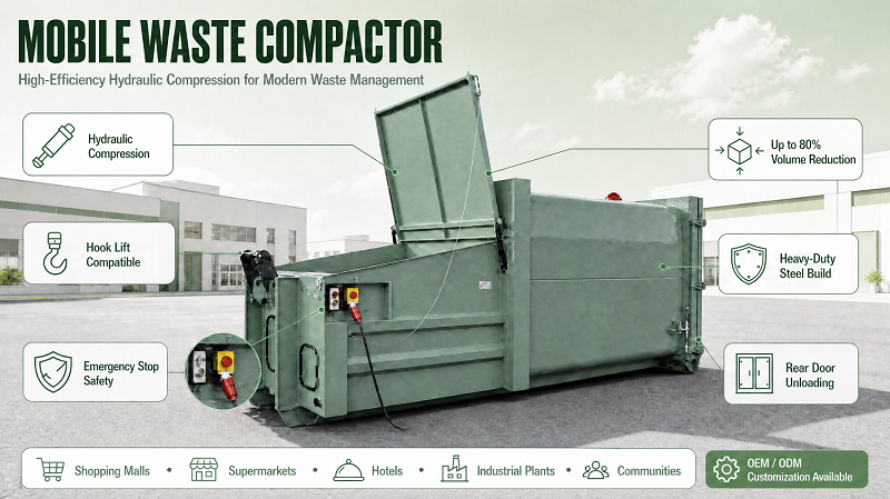 Customized Capacity High Compression Ratio Heavy Duty Mobile Waste Compactor Customized Capacity High Compression Ratio Heavy Duty Mobile Waste Compactor